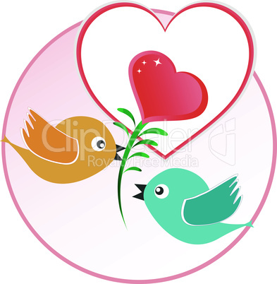 red love bird with heart balloons over beige vector background