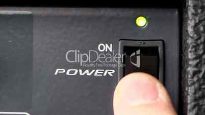 Power button turn on/off; powered audio mixer