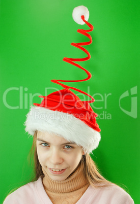 Pretty Santa girl, closeup portrait of a teen girl wearing Chris