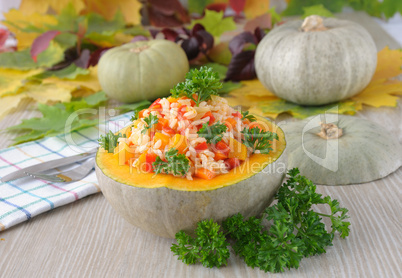 porridge of rice and vegetables with pumpkin