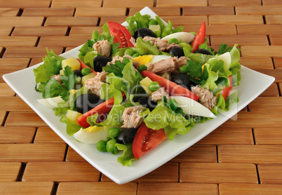 Vegetable salad with tuna and egg