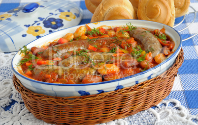 Home sausages with beans