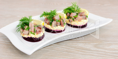 Appetizer with herring and beets