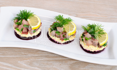 Appetizer with herring and beets