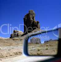 Monument Valley with reflection of Merrick Butte in mirror