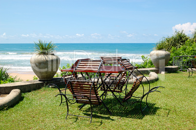 Outdoor restaurant at the luxury hotel with a ocean view, Bentot