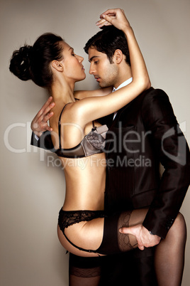Lady In Lingerie With Businessman