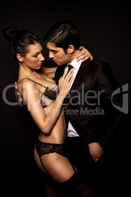 Businessman With Sexy Woman In Lingerie