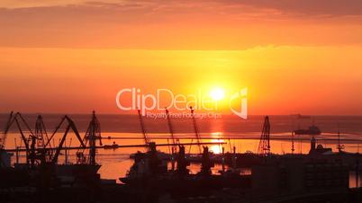 sunrise in the harbor of Odessa, Ukraine (Time Lapse)