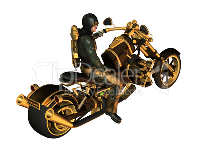 biker auf einem Steampunk motorrad