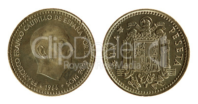 Spanish Coin on the white background (1966 year)