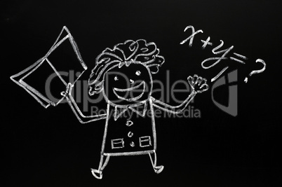 Teacher figure drawn with chalk on blackboard