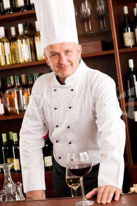Chef cook wine bar standing confident restaurant