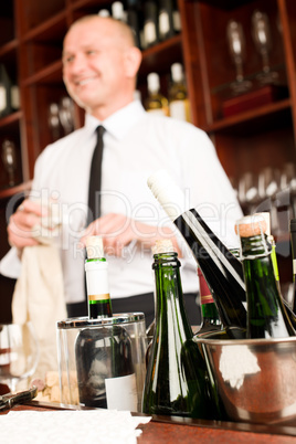 Wine bar bottles waiter in restaurant