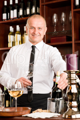 Wine bar waiter happy male in restaurant