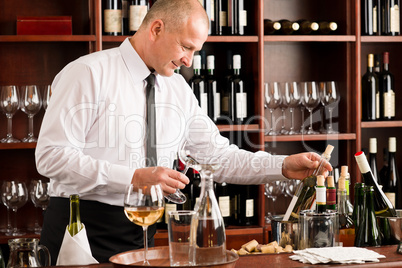 Wine bar waiter happy male in restaurant