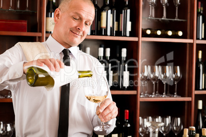 Waiter serve wine glass happy restaurant