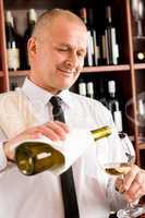 Waiter serve wine glass happy restaurant