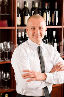 Wine bar waiter happy male in restaurant