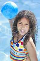African American Interracial Girl Child Playing In Swimming Pool