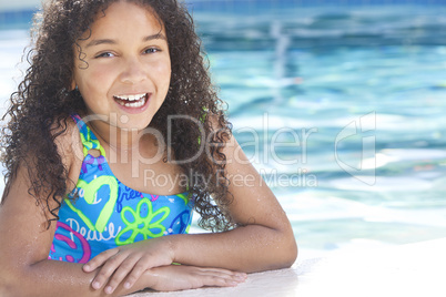 African American Interracial Girl Child In Swimming Pool