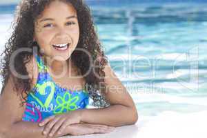 African American Interracial Girl Child In Swimming Pool