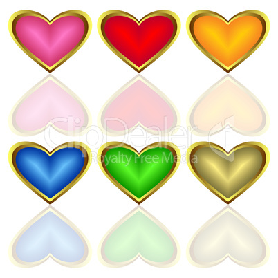 Set of multicoloured hearts.