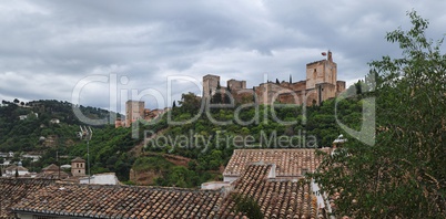 Alhambra palace in cloudy day, Granada, Spain