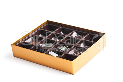 Inside of chocolate box as organizer