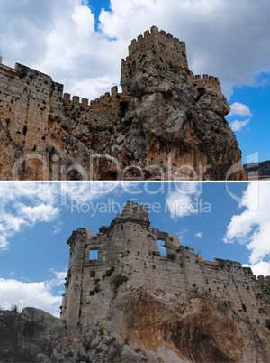 Ruins of a medieval castle on the rock in Zuheros, Spain