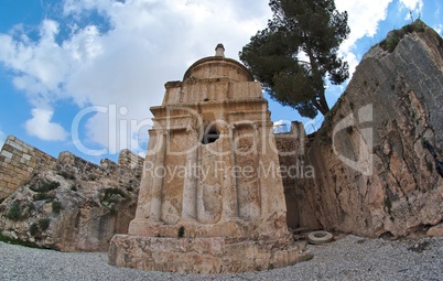 Fisheye view of the Tomb of Absalom in Jerusalem