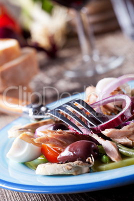 französischer Salat niçoise auf einem Teller