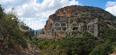 Mediterranean mountainous landscape on cloudy day