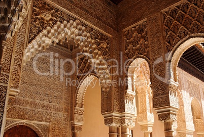 Beautiful carved columns in Alhambra palace in Granada, Spain