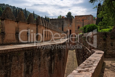 Medieval fortifications in Alhambra palace in Granada, Spain