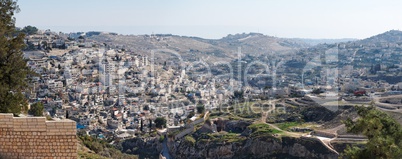 Panorama of Arab Silwan village in East Jerusalem from the Temple Mount
