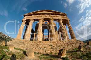 Fisheye view of Concordia temple in Agrigento, Sicily, Italy