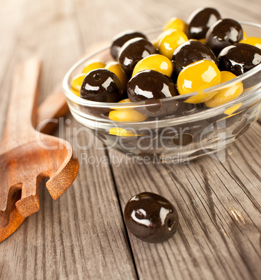 Olives on a wooden table