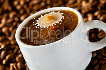 Milk drop falling of coffee
