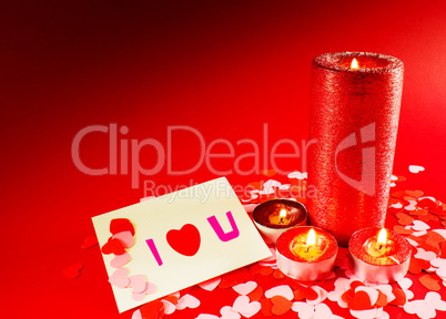 St. Valentine's day greeting background with four burning candle