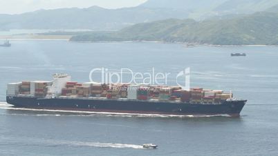 Container ship entering Hong Kong harbor