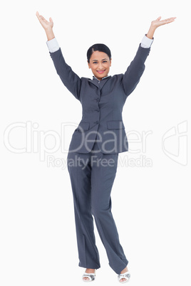 Cheering businesswoman