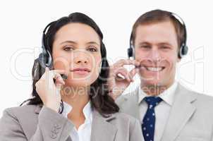 Call center team with their headsets