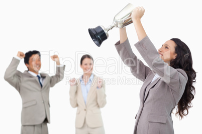Successful businesswoman holding cup