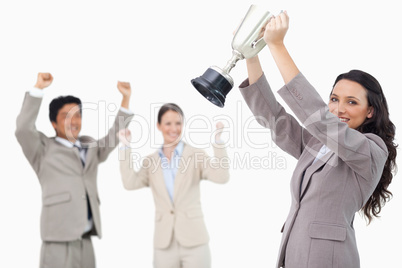 Successful saleswoman with cup