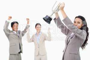 Successful saleswoman with cup