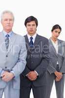Mature businessman standing with his employees