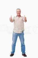 Mature male giving thumbs up