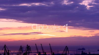 sunrise in the harbor of Odessa, Ukraine (Time Lapse)