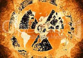 Radioaktiv Warnschild auf Weltkarte